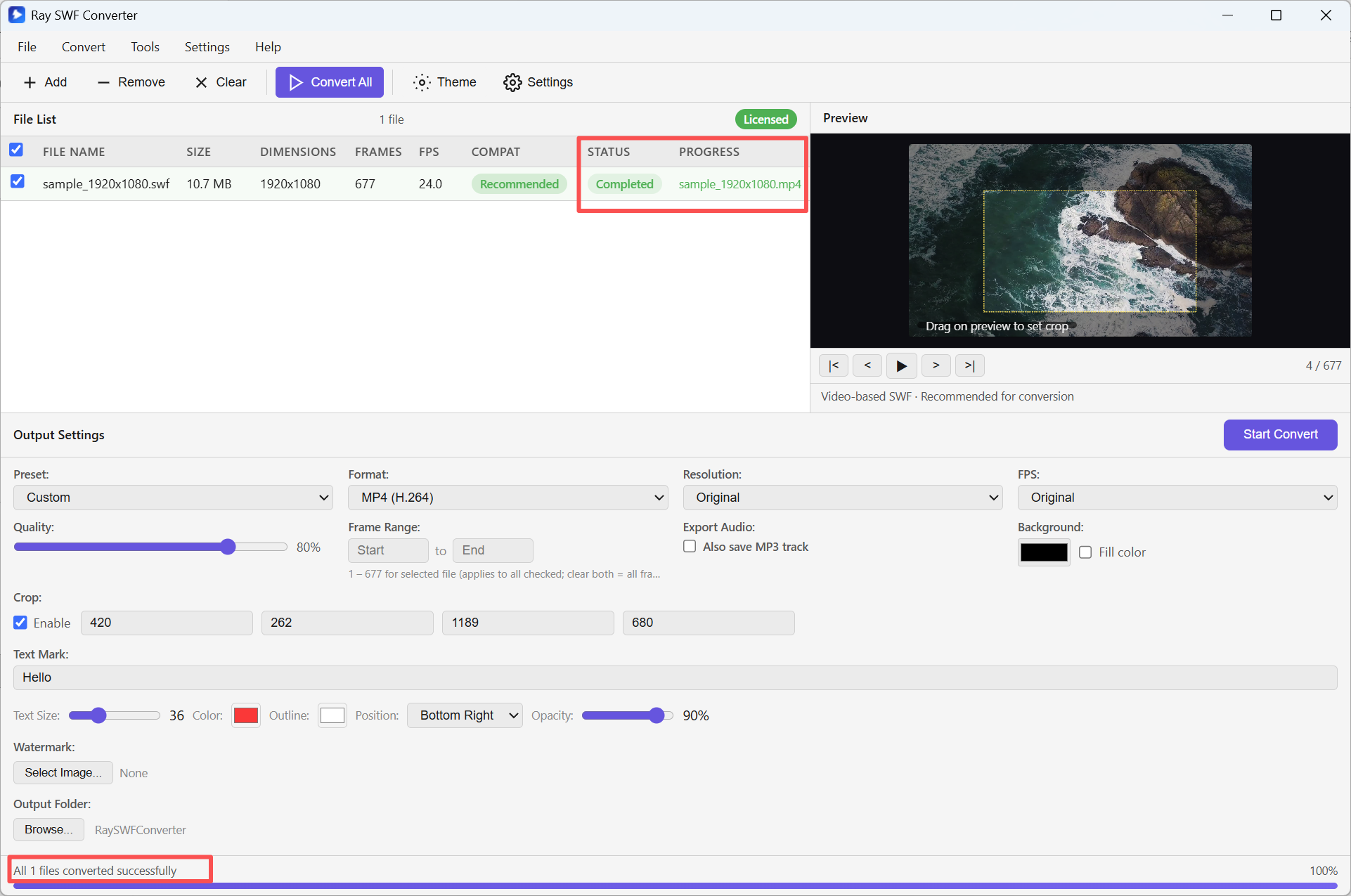 Conversion completed 鈥?status and progress